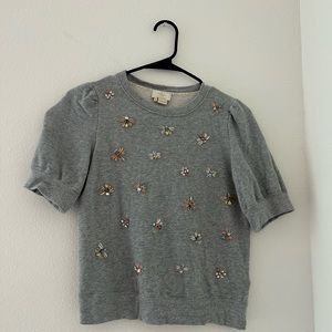 Kate Spade Bee Bejeweled Short Sleeve Gray Sweater